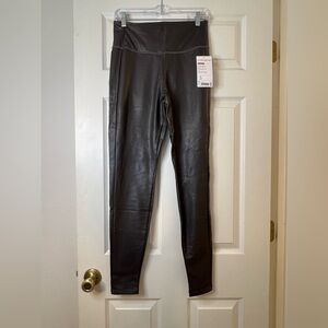 NWT ATHLETA All Over Gleam Faux Leather Tight Size ST in Arbor Olive Green